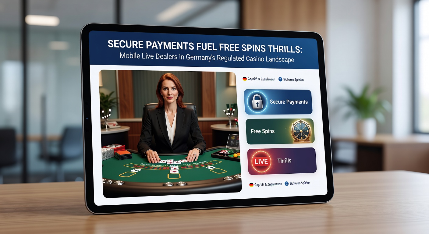 Live-Dealer-Roulette-Tisch auf Mobilgerät mit Free-Spins-Anzeige und Zahlungssicherheitssymbolen in einem modernen deutschen Casino-Setting